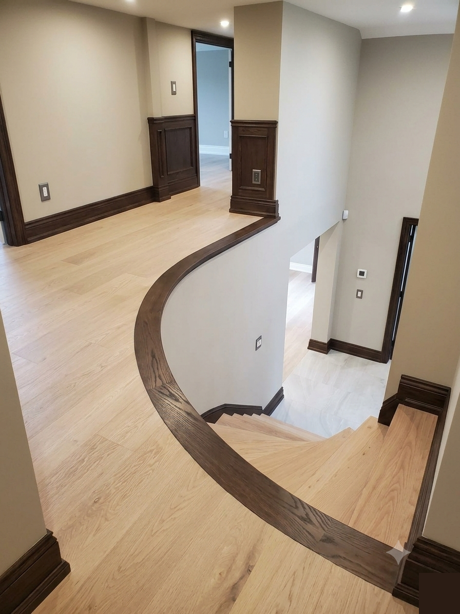 Curved spiral staircase with white oak